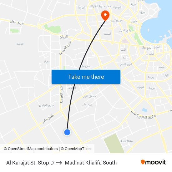 Al Karajat St. Stop D to Madinat Khalifa South map