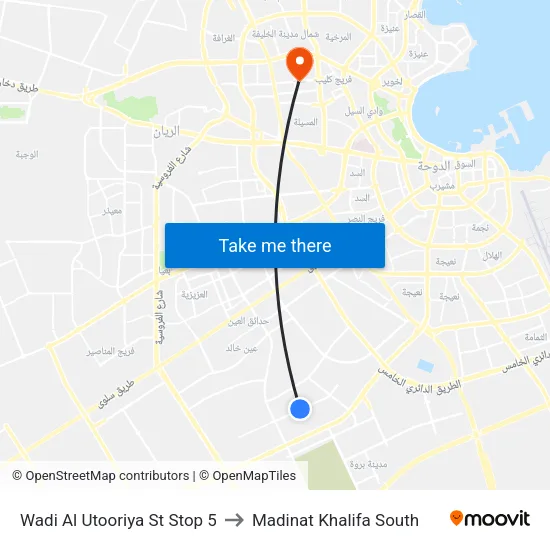 Wadi Al Utooriya St Stop 5 to Madinat Khalifa South map