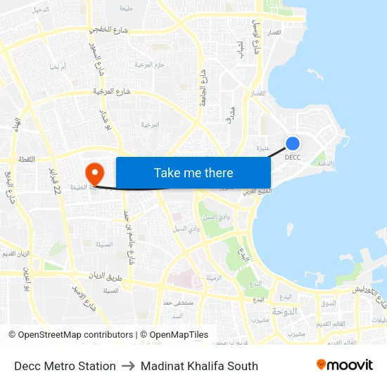 Decc Metro Station to Madinat Khalifa South map