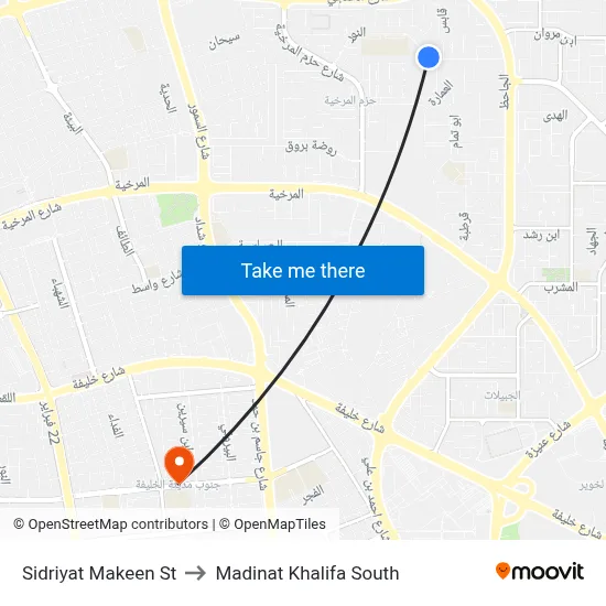 Sidriyat Makeen Street to Madinat Khalifa South map