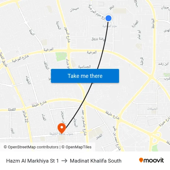Hazm Al Markhiya St 1 to Madinat Khalifa South map