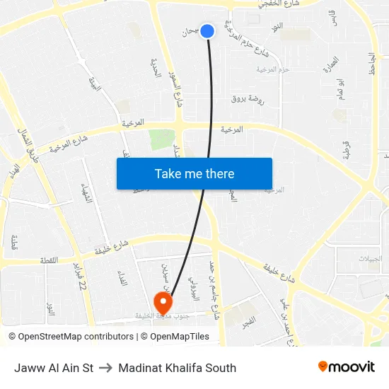 Jaww Al Ain St to Madinat Khalifa South map