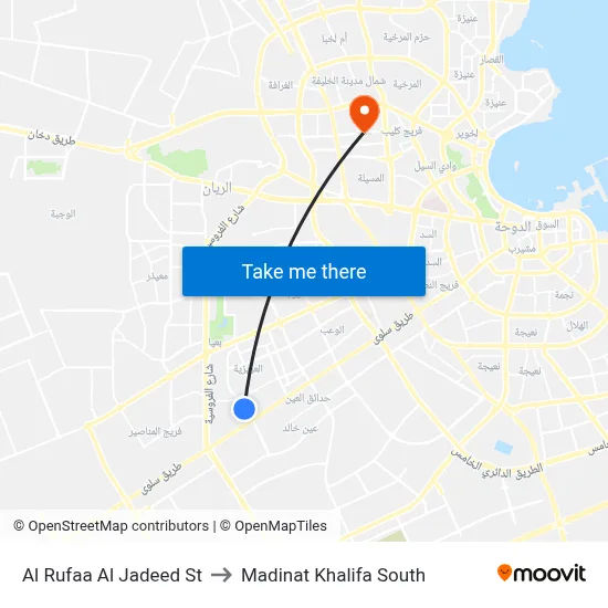 Al Rufaa Al Jadeed Street to Madinat Khalifa South map