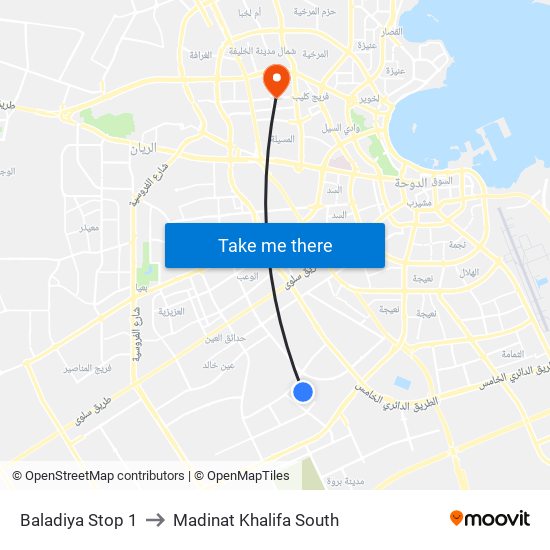 Baladiya Stop 1 to Madinat Khalifa South map