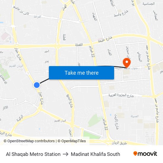 Al Shaqab Metro Station to Madinat Khalifa South map