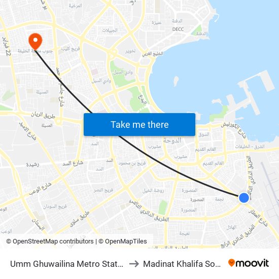 Umm Ghuwailina Metro Station to Madinat Khalifa South map