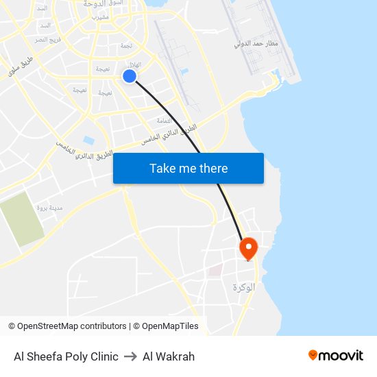 Al Sheefa Poly Clinic to Al Wakrah map