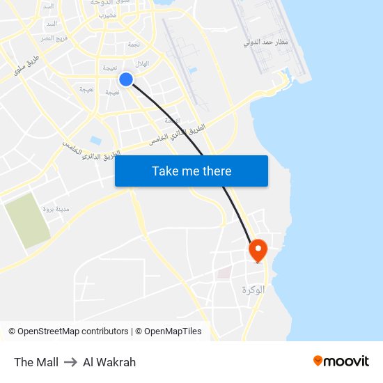 The Mall to Al Wakrah map