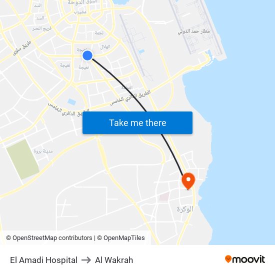 El Amadi Hospital to Al Wakrah map