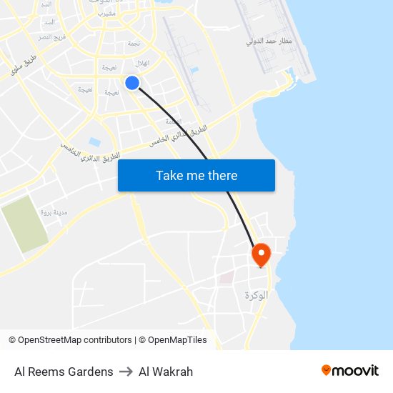 Al Reems Gardens to Al Wakrah map