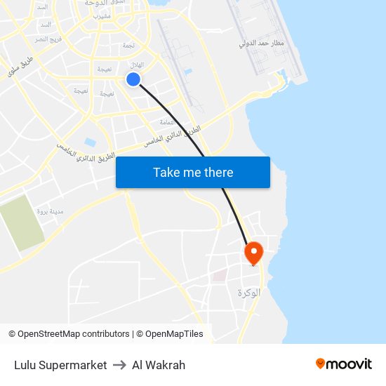 Lulu Supermarket to Al Wakrah map