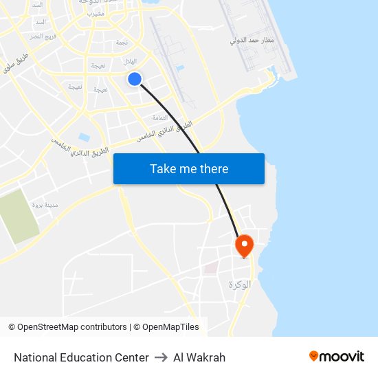 National Education Center to Al Wakrah map