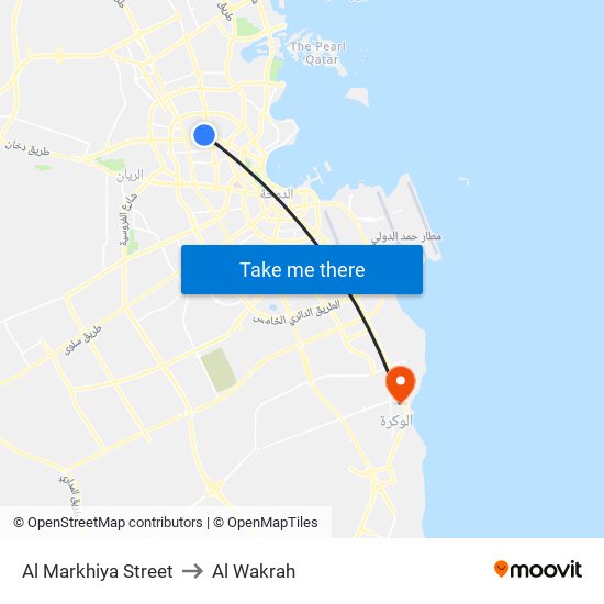Al Markhiya Street to Al Wakrah map