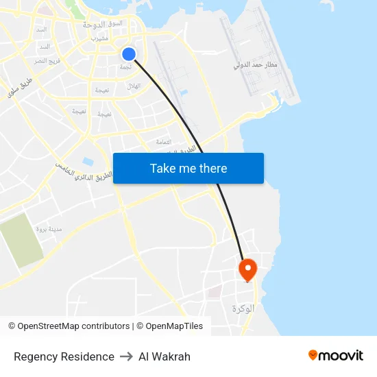 Regency Residence to Al Wakrah map
