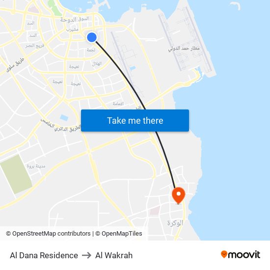 Al Dana Residence to Al Wakrah map