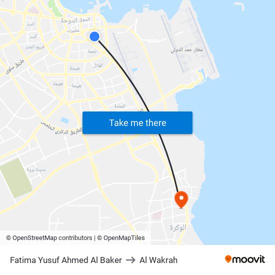 Fatima Yusuf Ahmed Al Baker to Al Wakrah map