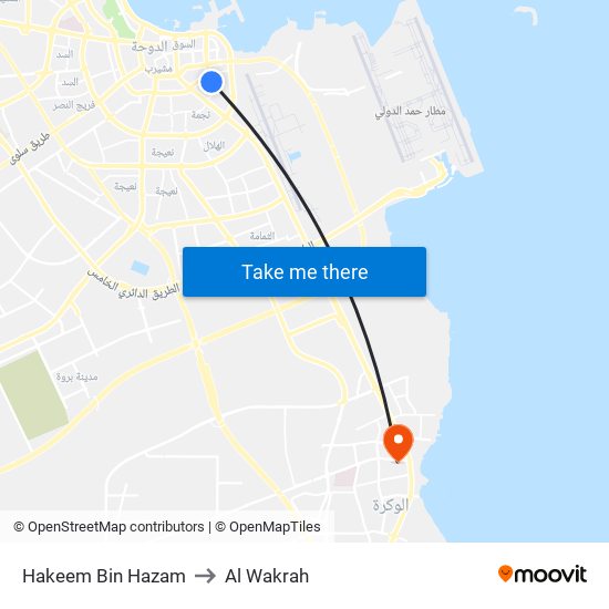 Hakeem Bin Hazam to Al Wakrah map