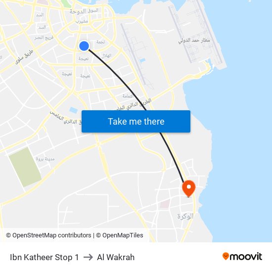 Ibn Katheer Stop 1 to Al Wakrah map