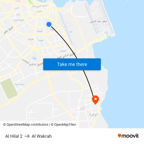 Al Hilal 2 to Al Wakrah map