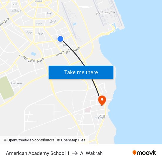American Academy School 1 to Al Wakrah map