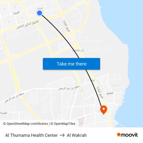 Al Thumama Health Center to Al Wakrah map