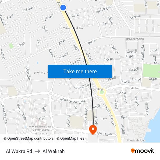 Al Wakra Rd to Al Wakrah map