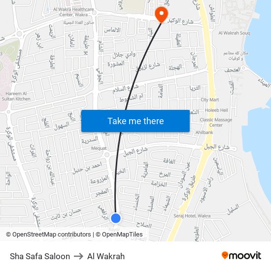 Sha Safa Saloon to Al Wakrah map