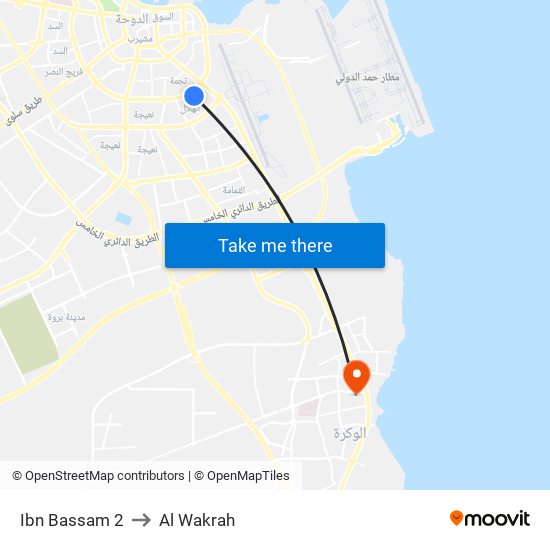 Ibn Bassam 2 to Al Wakrah map
