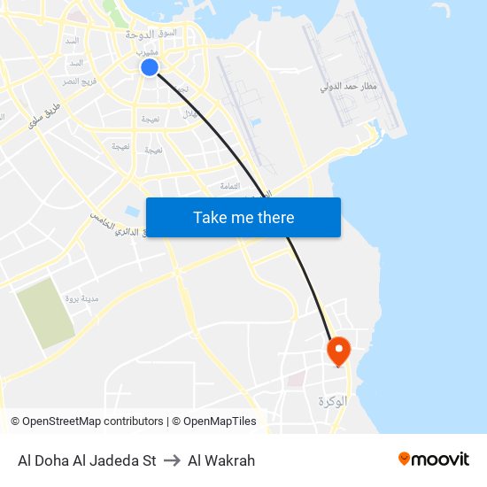Al Doha Al Jadeda St to Al Wakrah map