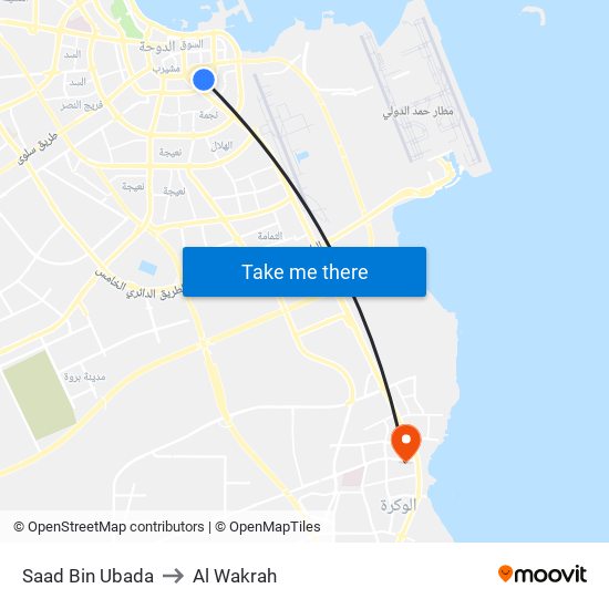 Saad Bin Ubada to Al Wakrah map