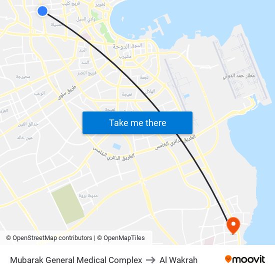 Mubarak General Medical Complex to Al Wakrah map