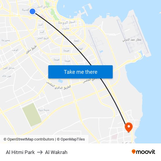 Al Hitmi Park to Al Wakrah map