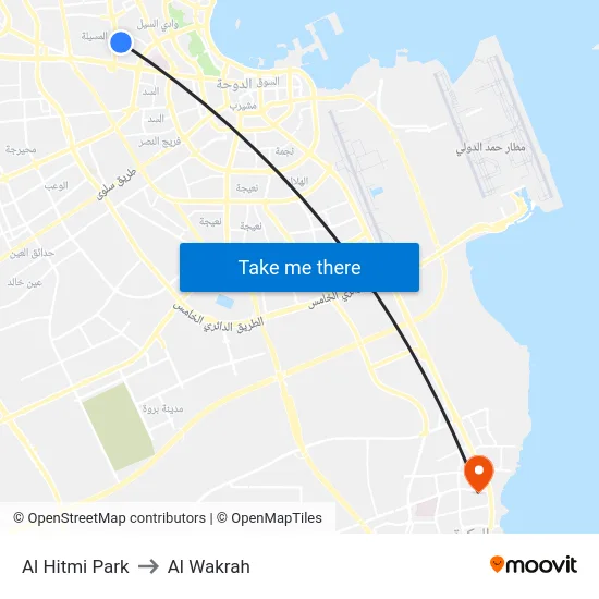 Al Hitmi Park to Al Wakrah map