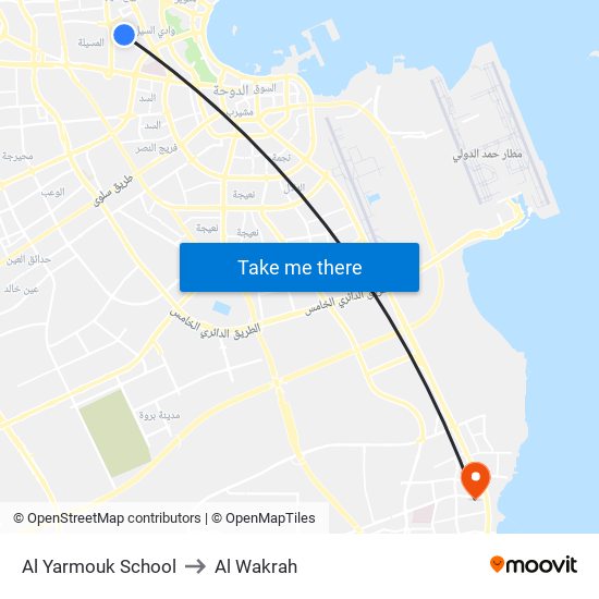 Al Yarmouk School to Al Wakrah map