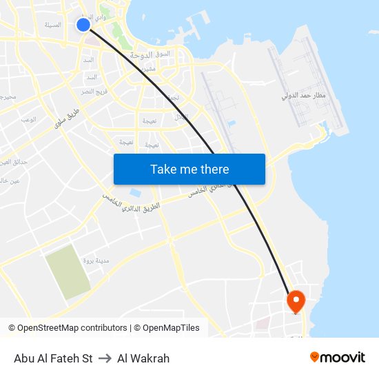 Abu Al Fateh St to Al Wakrah map