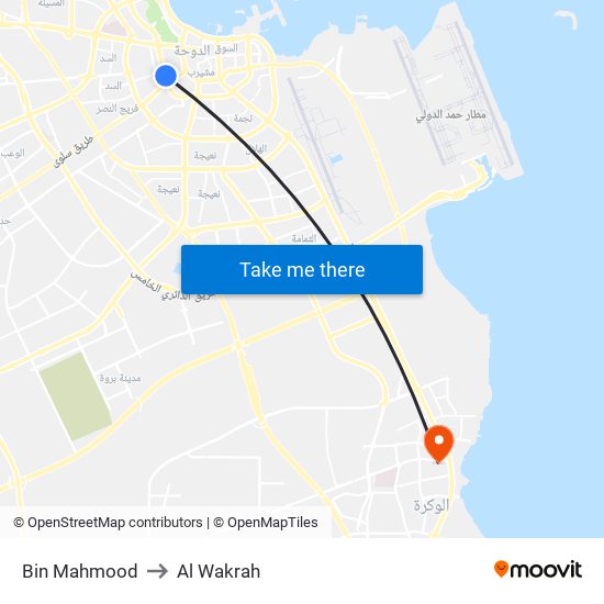 Bin Mahmood to Al Wakrah map