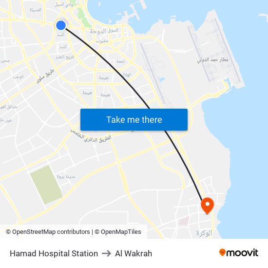Hamad Hospital Station to Al Wakrah map