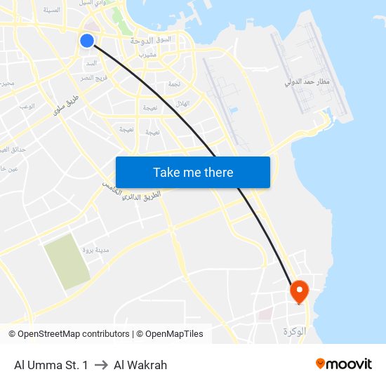 Al Umma St. 1 to Al Wakrah map