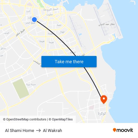 Al Shami Home to Al Wakrah map