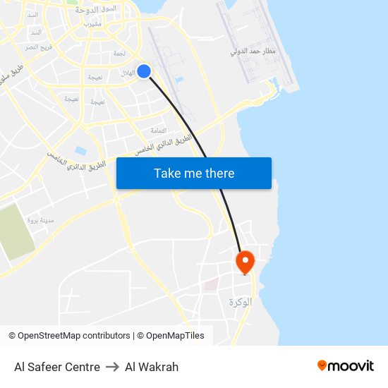 Al Safeer Centre to Al Wakrah map