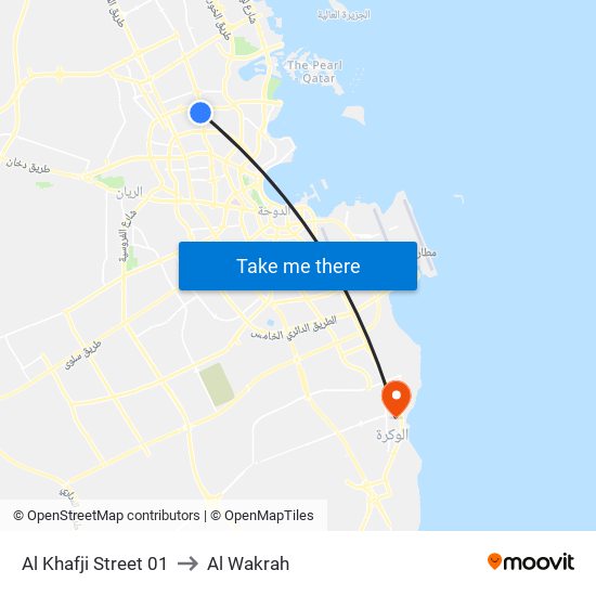 Al Khafji Street 01 to Al Wakrah map