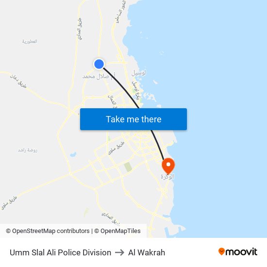 Umm Slal Ali Police Division to Al Wakrah map