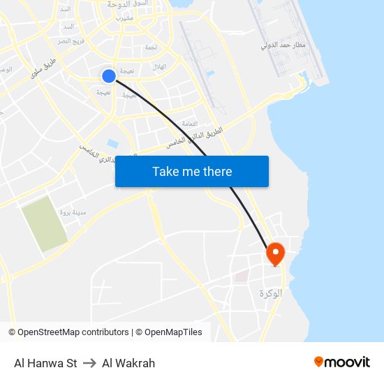 Al Hanwa St to Al Wakrah map