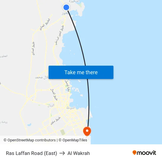 Ras Laffan Road (East) to Al Wakrah map