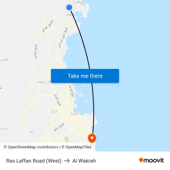 Ras Laffan Road (West) to Al Wakrah map