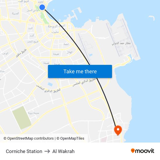 Corniche Station to Al Wakrah map