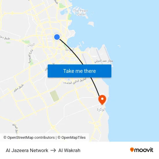 Al Jazeera Network to Al Wakrah map