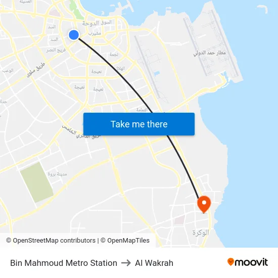 Bin Mahmoud Metro Station to Al Wakrah map