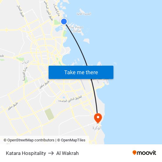 Katara Hospitality to Al Wakrah map