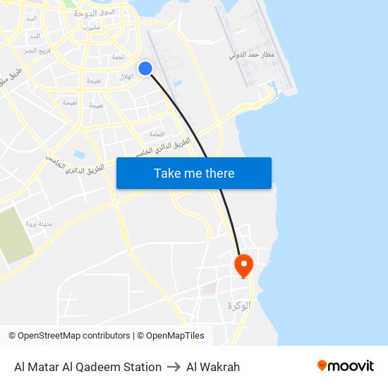 Al Matar Al Qadeem Station to Al Wakrah map